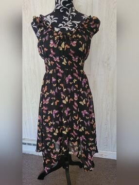 No Boundaries Size S 3-5 Black Butterfly Pixie Hemline Dress with Rusched waist